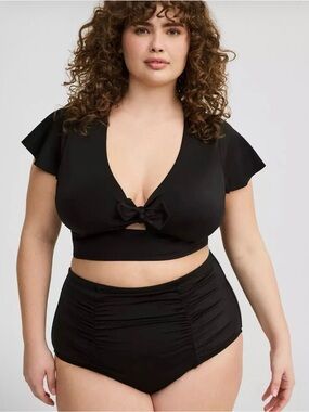 Torrid High-Rise Ruched Swim Bottom black NWOT 4X